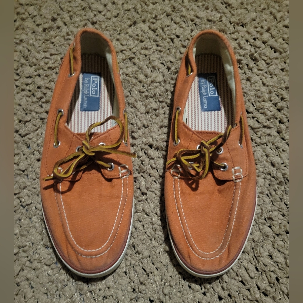 Ralph Lauren Polo Red Canvas Sander Leather Boat Shoes Size 9.5D - Picture 2 of 15